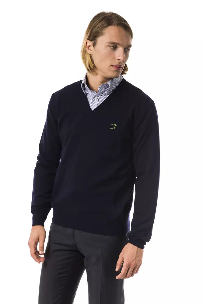 Blue Merino Wool Men Sweater - ventzia