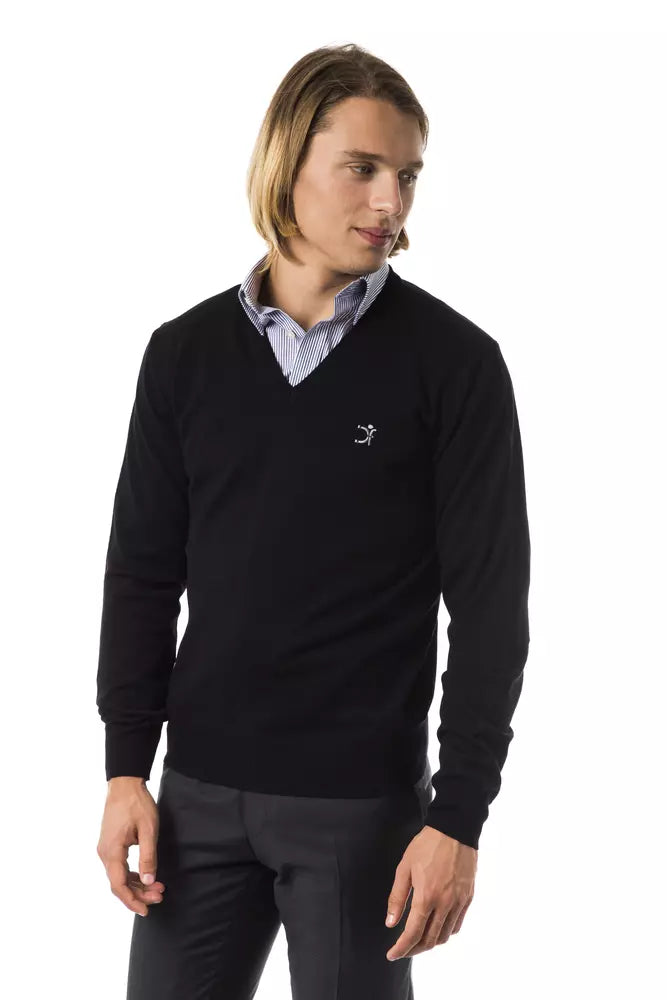 Black Merino Wool Men Sweater - ventzia