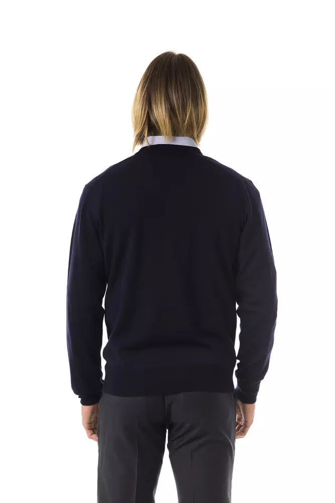 Blue Merino Wool Men Sweater - ventzia