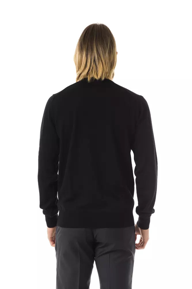 Black Merino Wool Men Sweater - ventzia