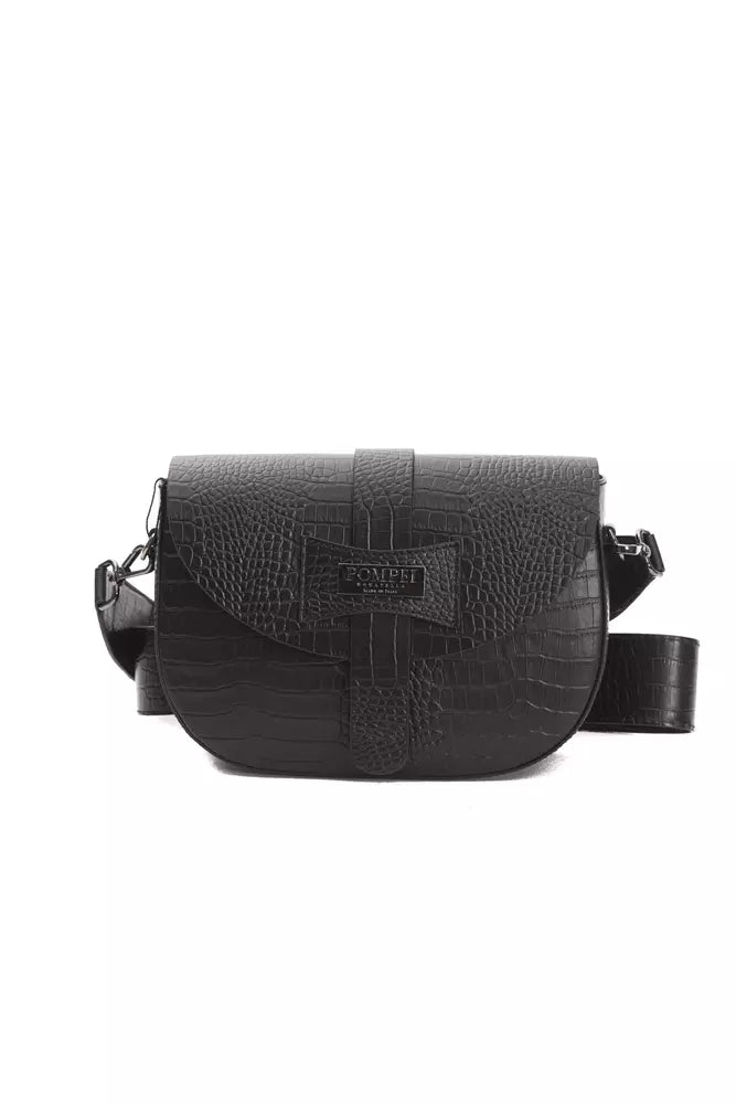 Black Leather Women Crossbody Bag - ventzia