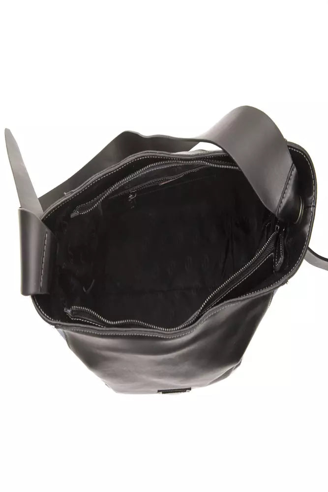 Black Leather Women Shoulder Bag - ventzia