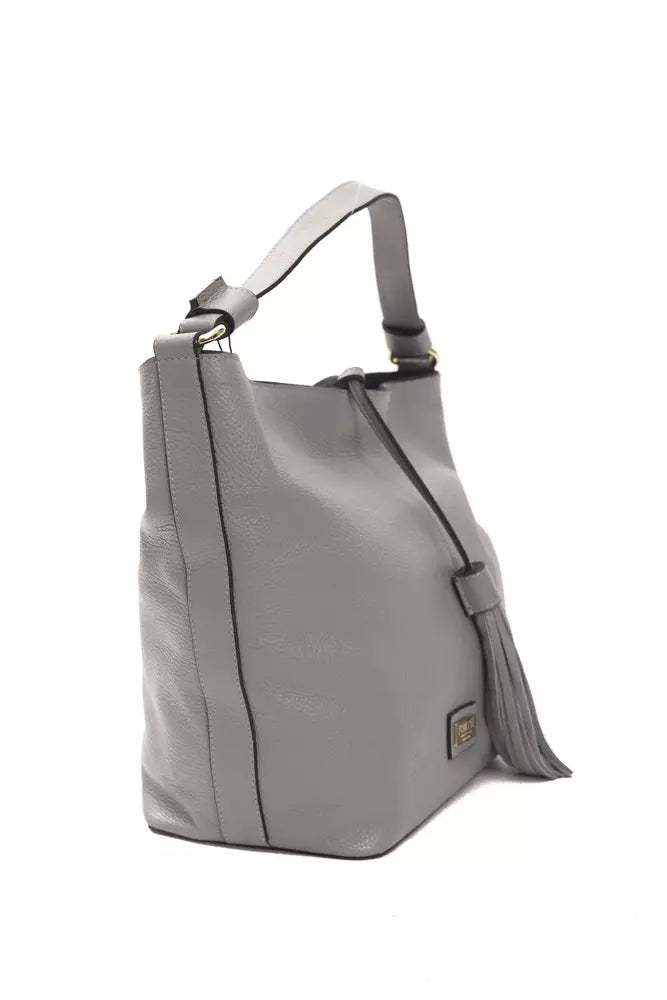 Gray Leather Women Shoulder Bag - ventzia