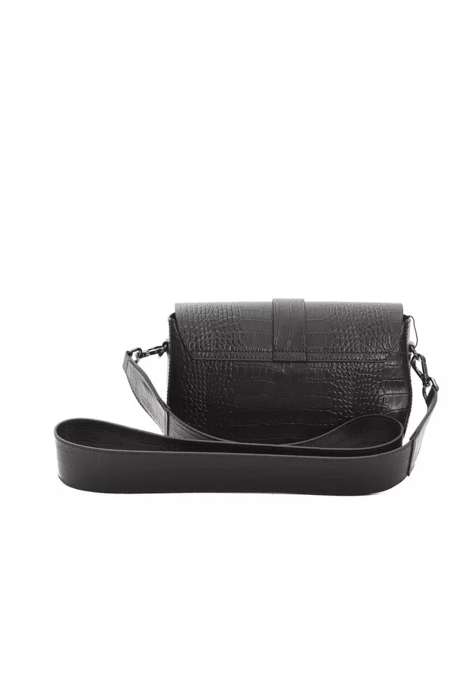 Black Leather Women Crossbody Bag - ventzia