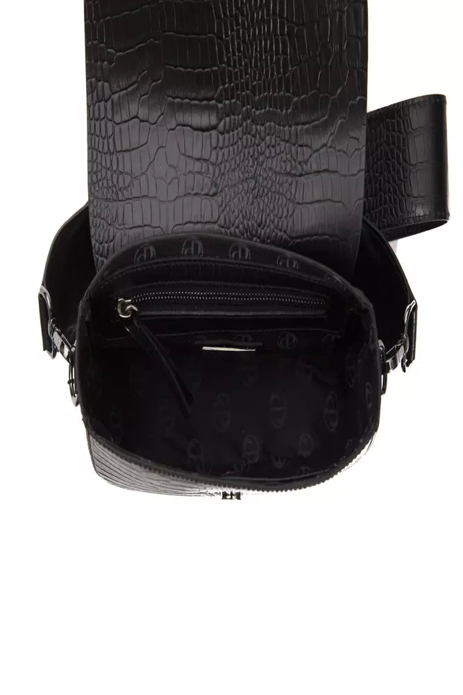 Black Leather Women Crossbody Bag - ventzia