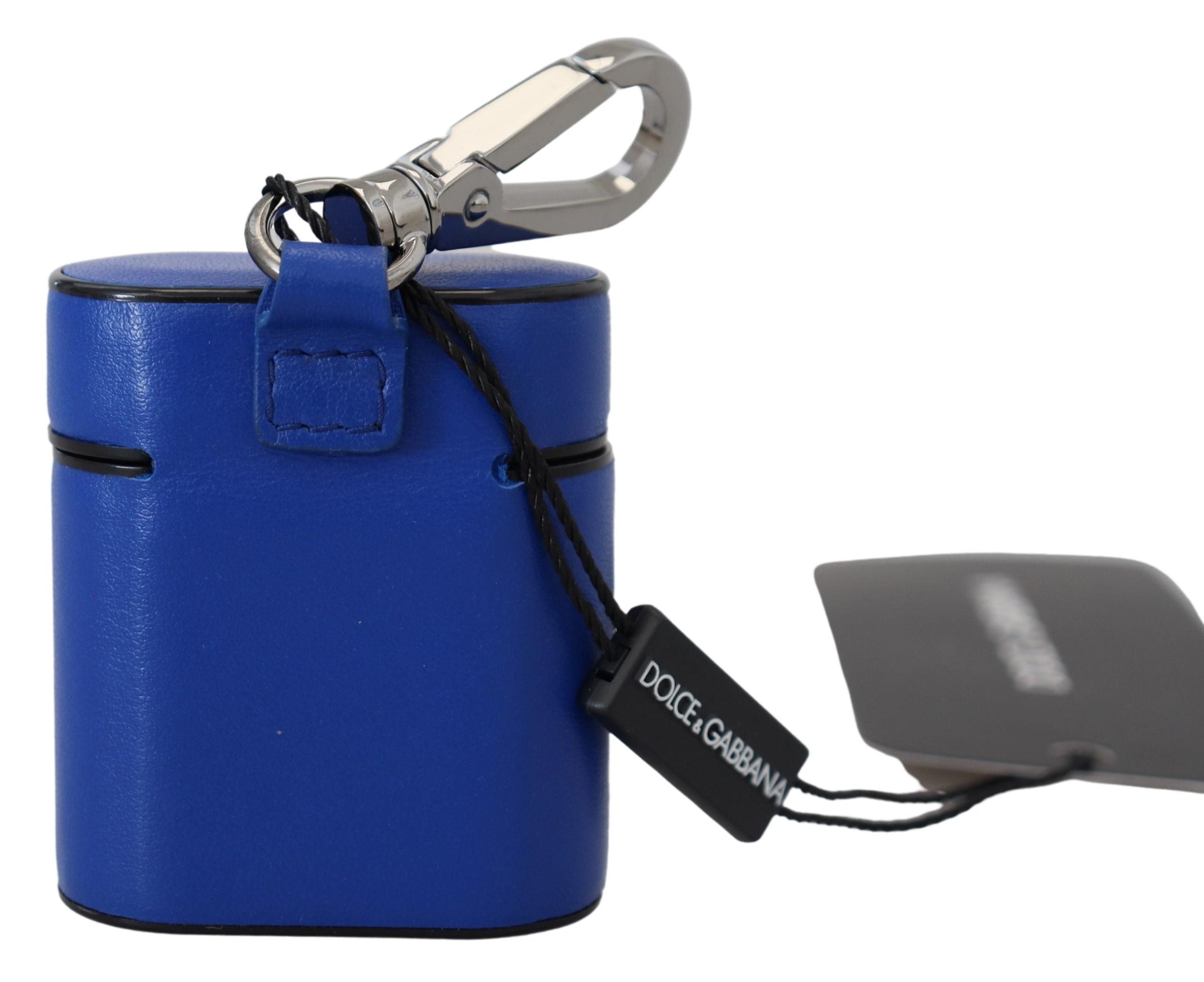 Blue Leather Silver Metal Logo Airpods Case - ventzia