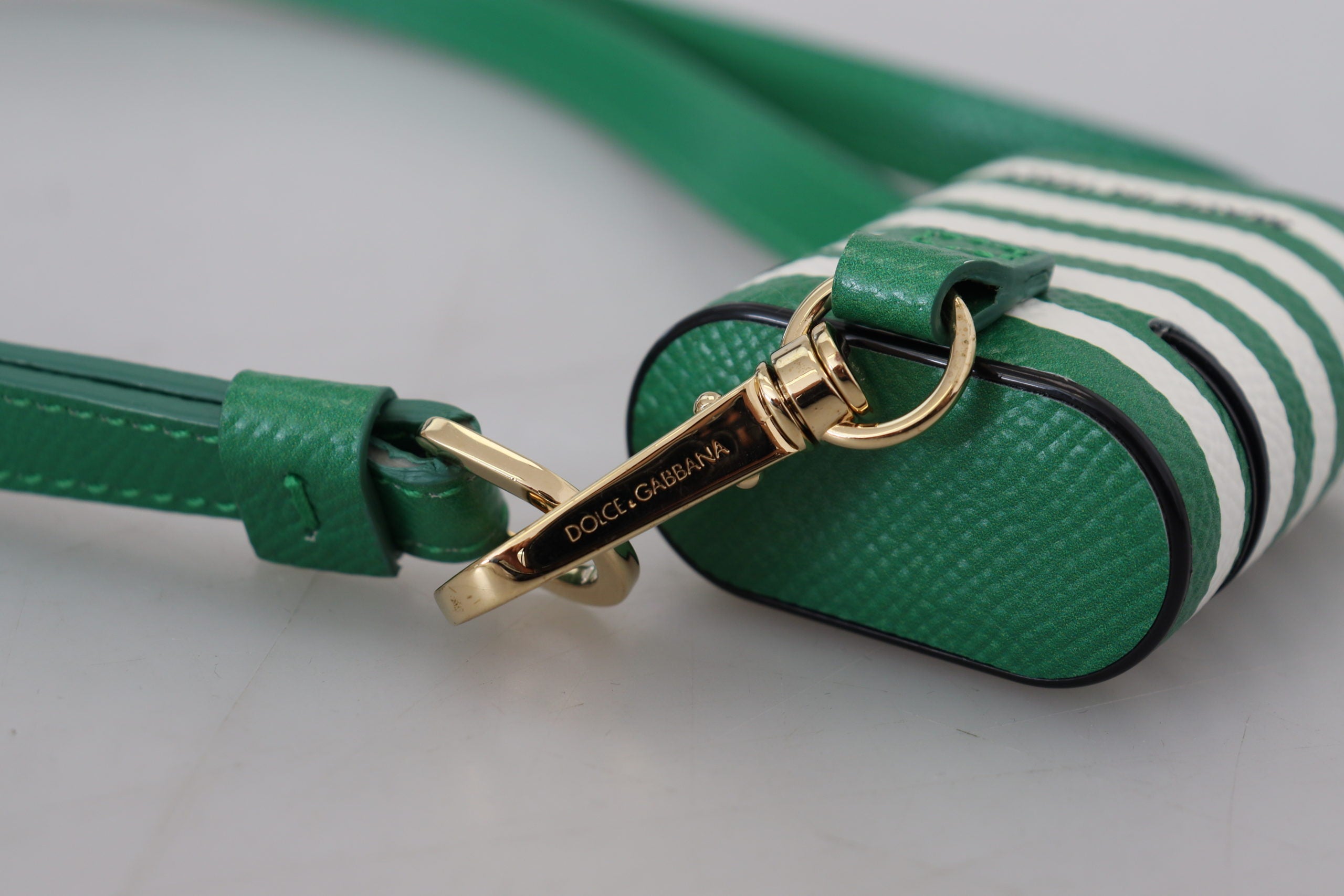 Green Leather Strap Gold Metal Logo Airpods Case - ventzia