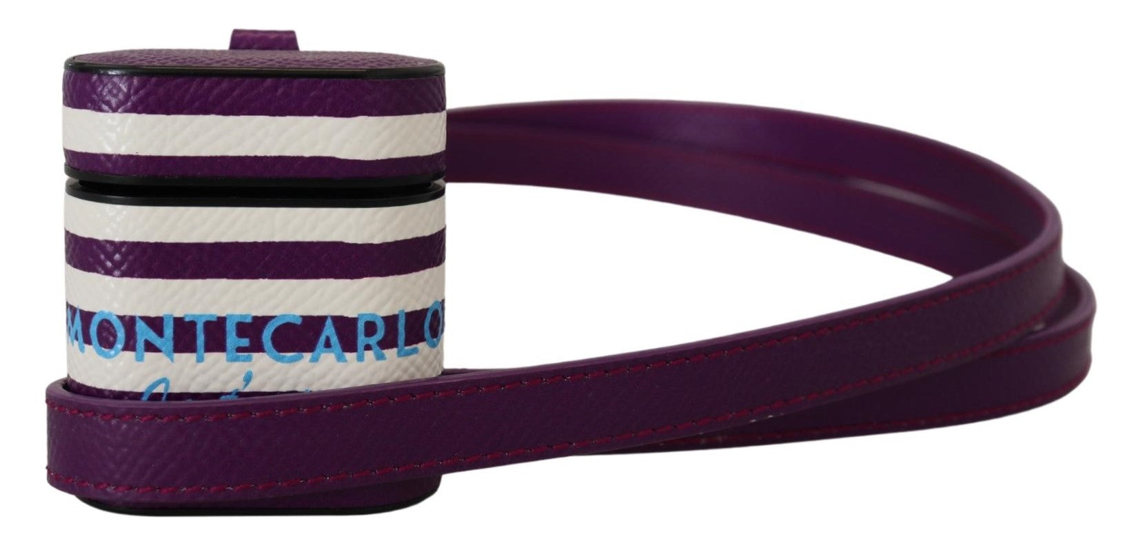 Purple Leather Strap Gold Metal Logo Airpods Case - ventzia