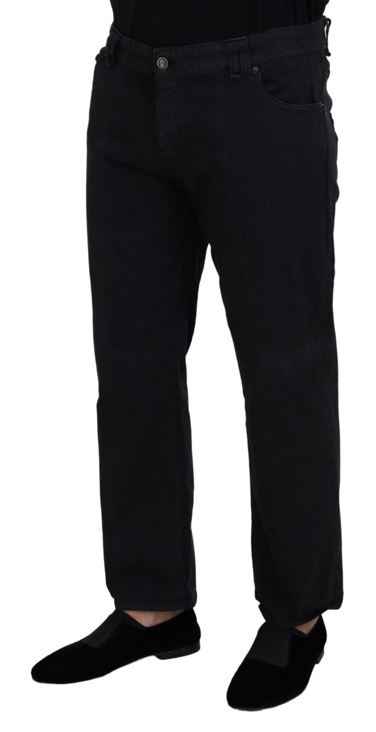 Black Cotton Back Buckle Casual Denim Jeans - ventzia