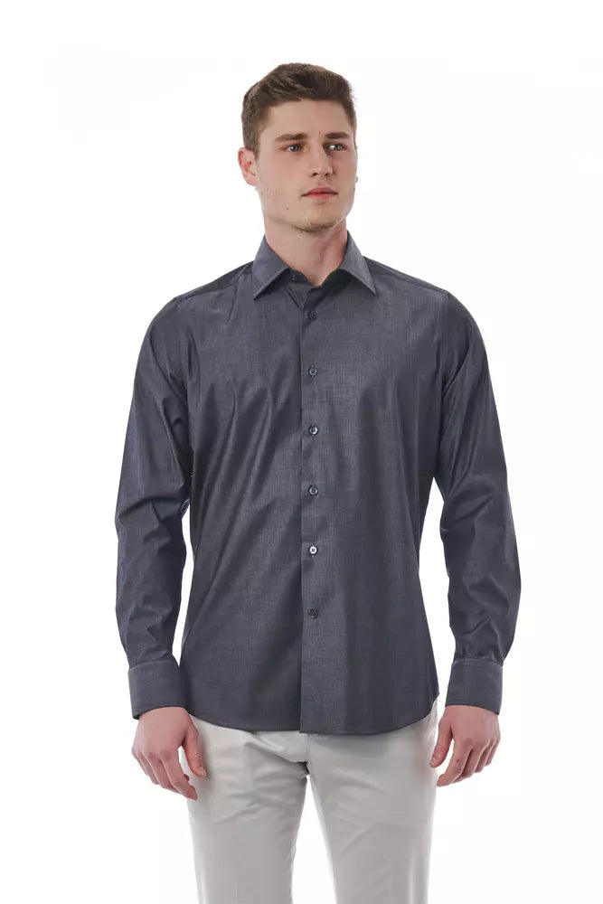 "Gray Cotton Men's Shirt" - ventzia