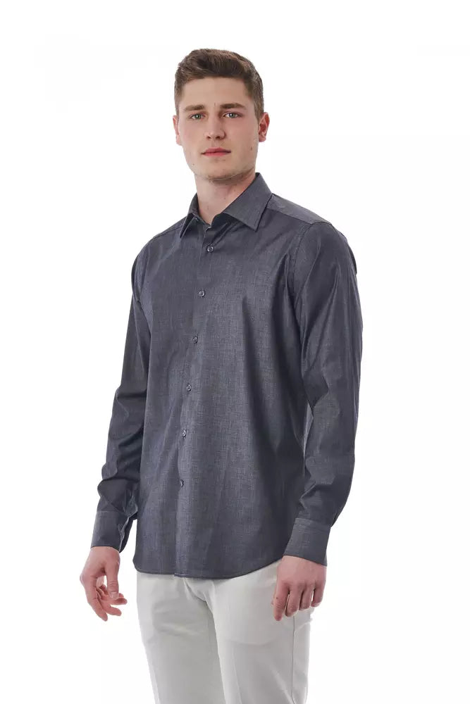 "Gray Cotton Men's Shirt" - ventzia