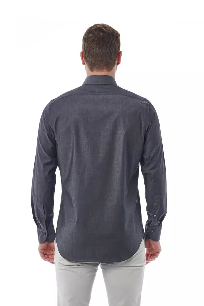 "Gray Cotton Men's Shirt" - ventzia