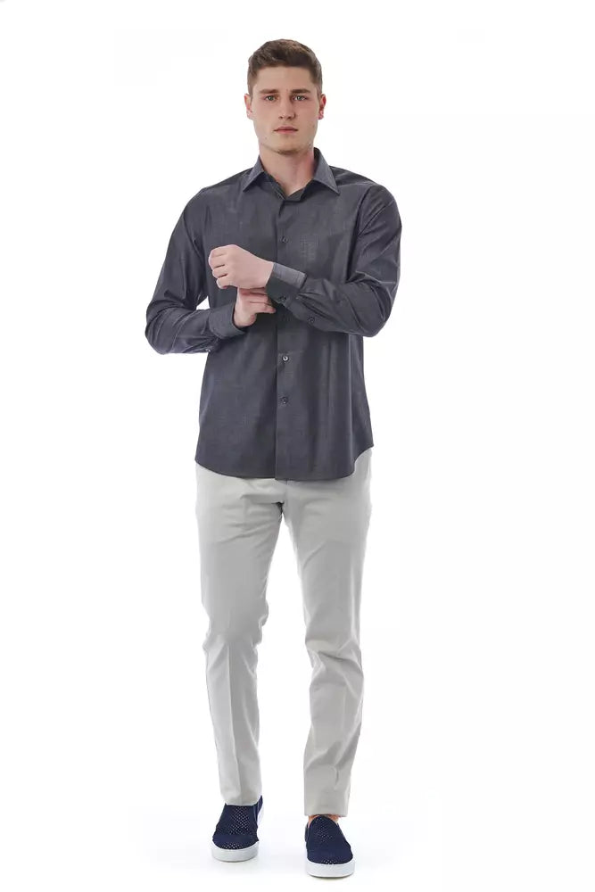 "Gray Cotton Men's Shirt" - ventzia