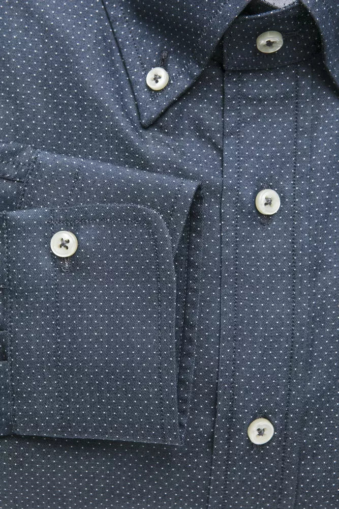 "Blue Cotton Men Shirt with Button Down Design" - ventzia