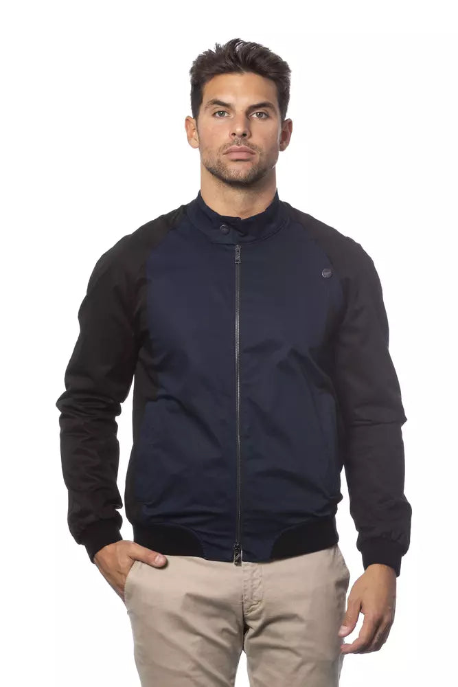 Blue Cotton Men Bomber Jacket - ventzia