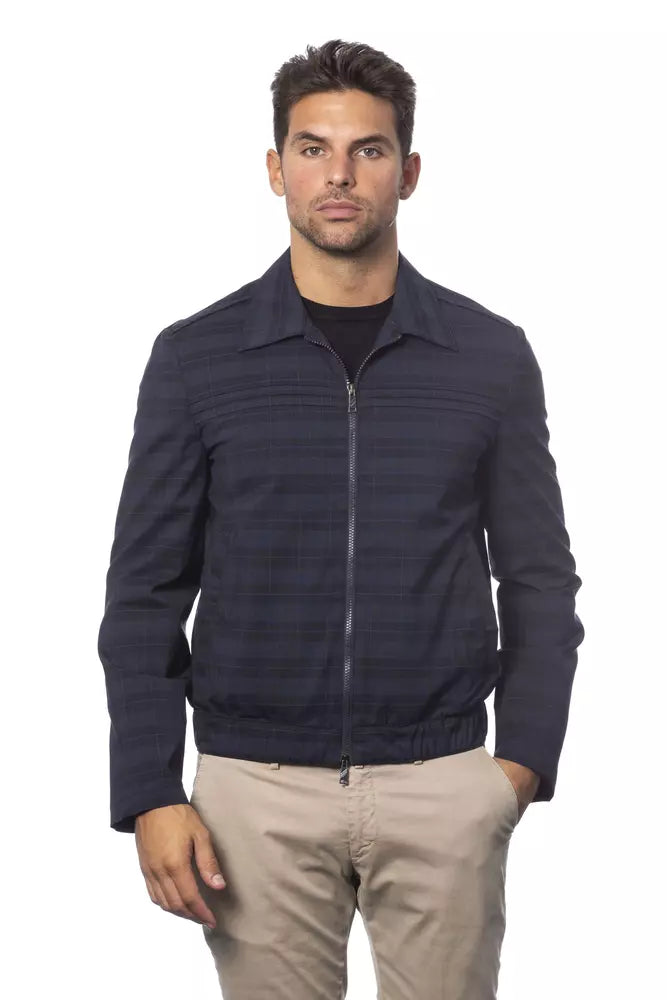 Blue Wool Men Bomber Jacket - ventzia