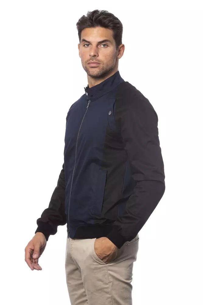 Blue Cotton Men Bomber Jacket - ventzia