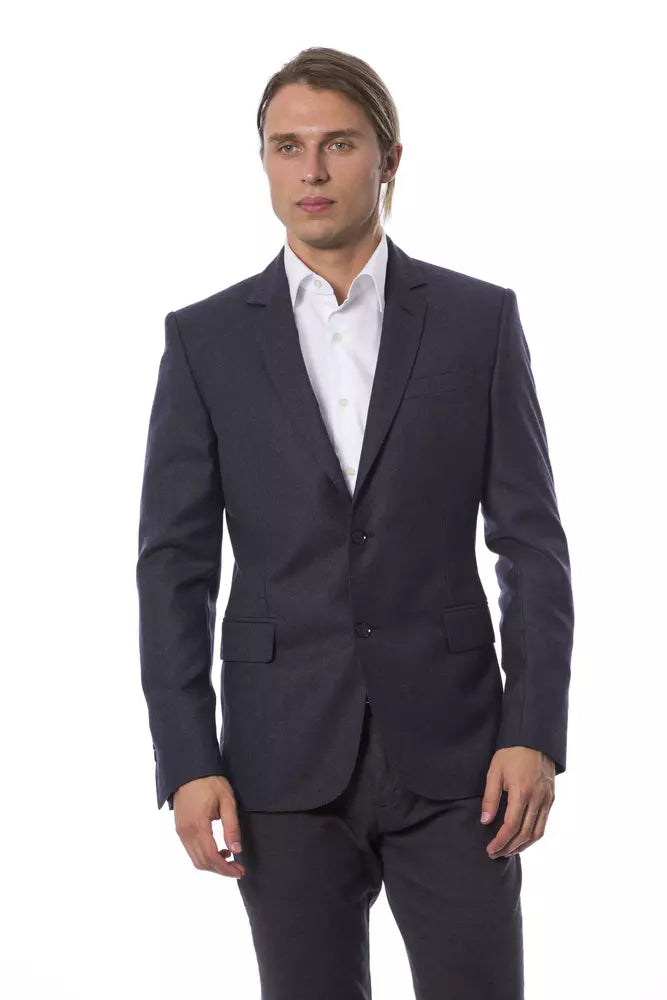 Elegant Blue Wool Single-Breasted Blazer - ventzia