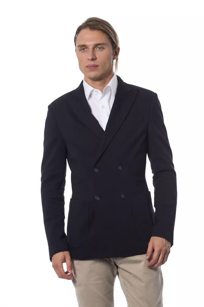 Blue Viscose Men Blazer - ventzia