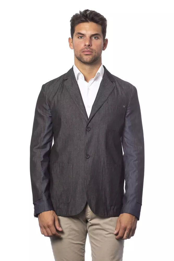Gray Cotton Men Blazer - ventzia