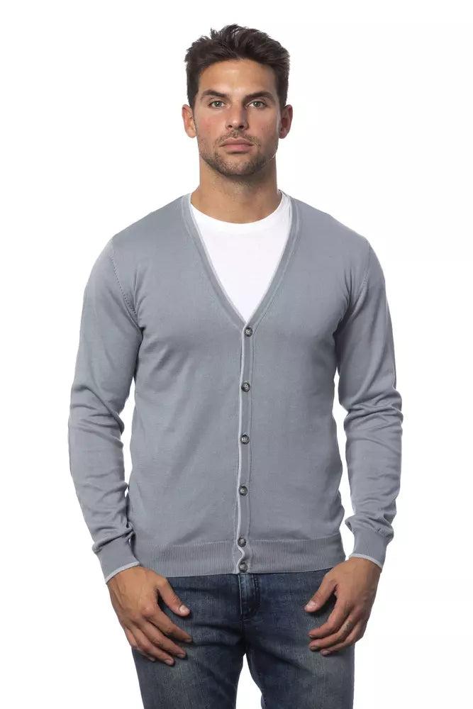 Gray Cotton Men Cardigan - ventzia