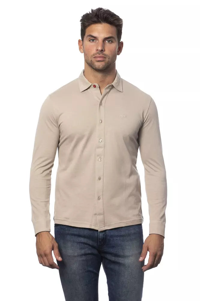 Beige Cotton Men Shirt - ventzia