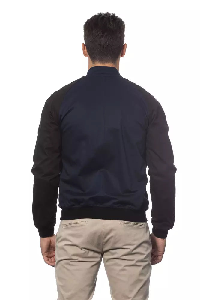 Blue Cotton Men Bomber Jacket - ventzia