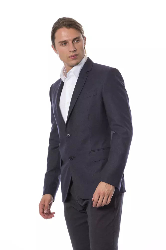 Elegant Blue Wool Single-Breasted Blazer - ventzia