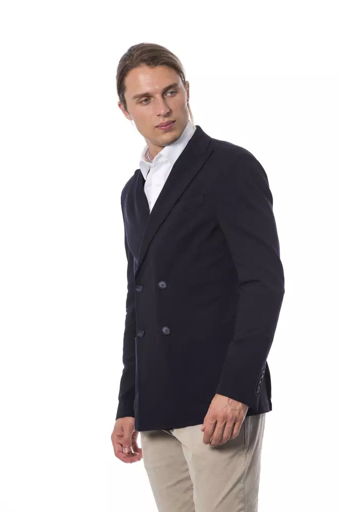 Blue Viscose Men Blazer - ventzia