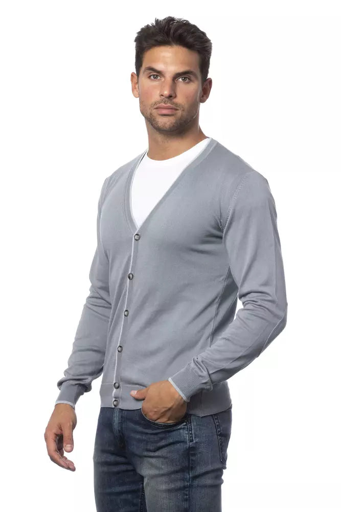 Gray Cotton Men Cardigan - ventzia