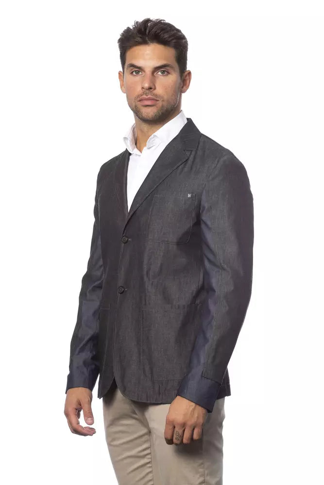 Gray Cotton Men Blazer - ventzia