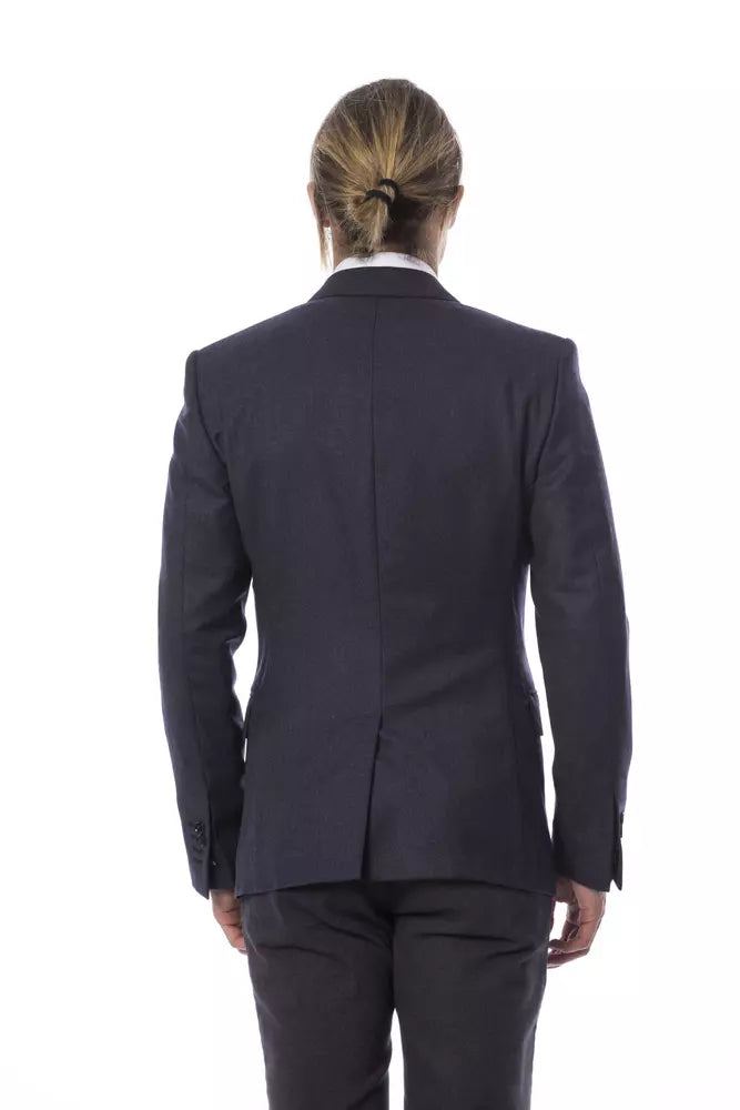 Elegant Blue Wool Single-Breasted Blazer - ventzia