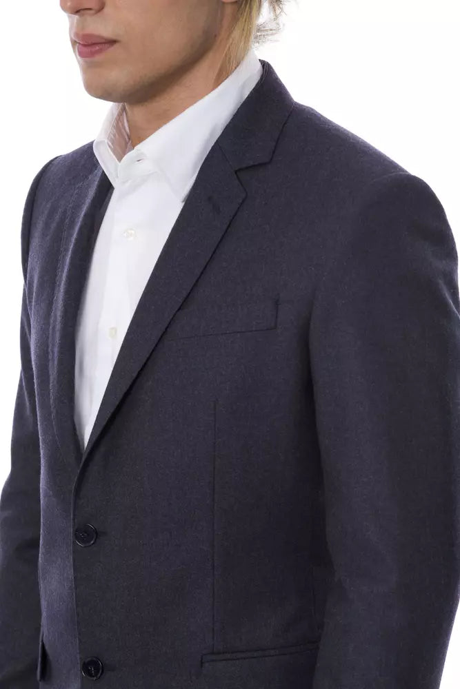 Blue Wool Men Blazer - ventzia