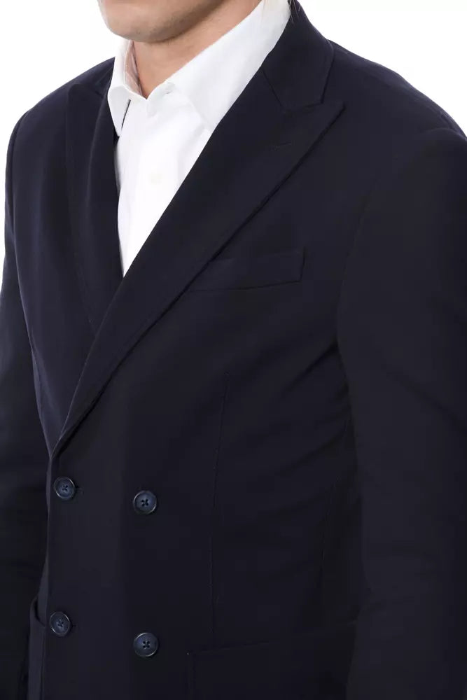 Blue Viscose Men Blazer - ventzia