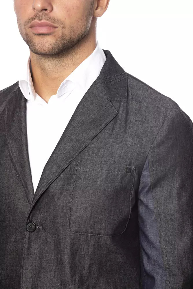 Gray Cotton Men Blazer - ventzia