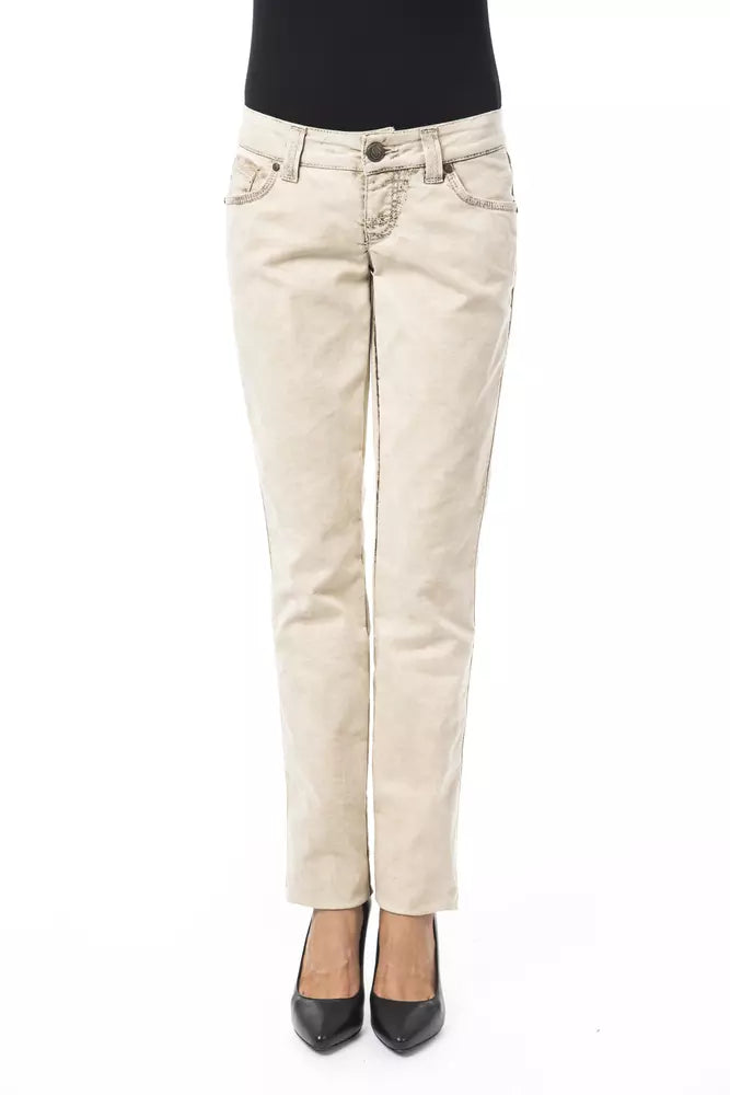 Beige Cotton Women Jeans - ventzia