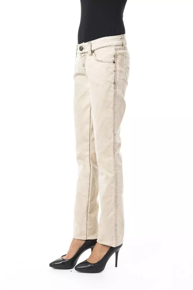 Beige Cotton Women Jeans - ventzia