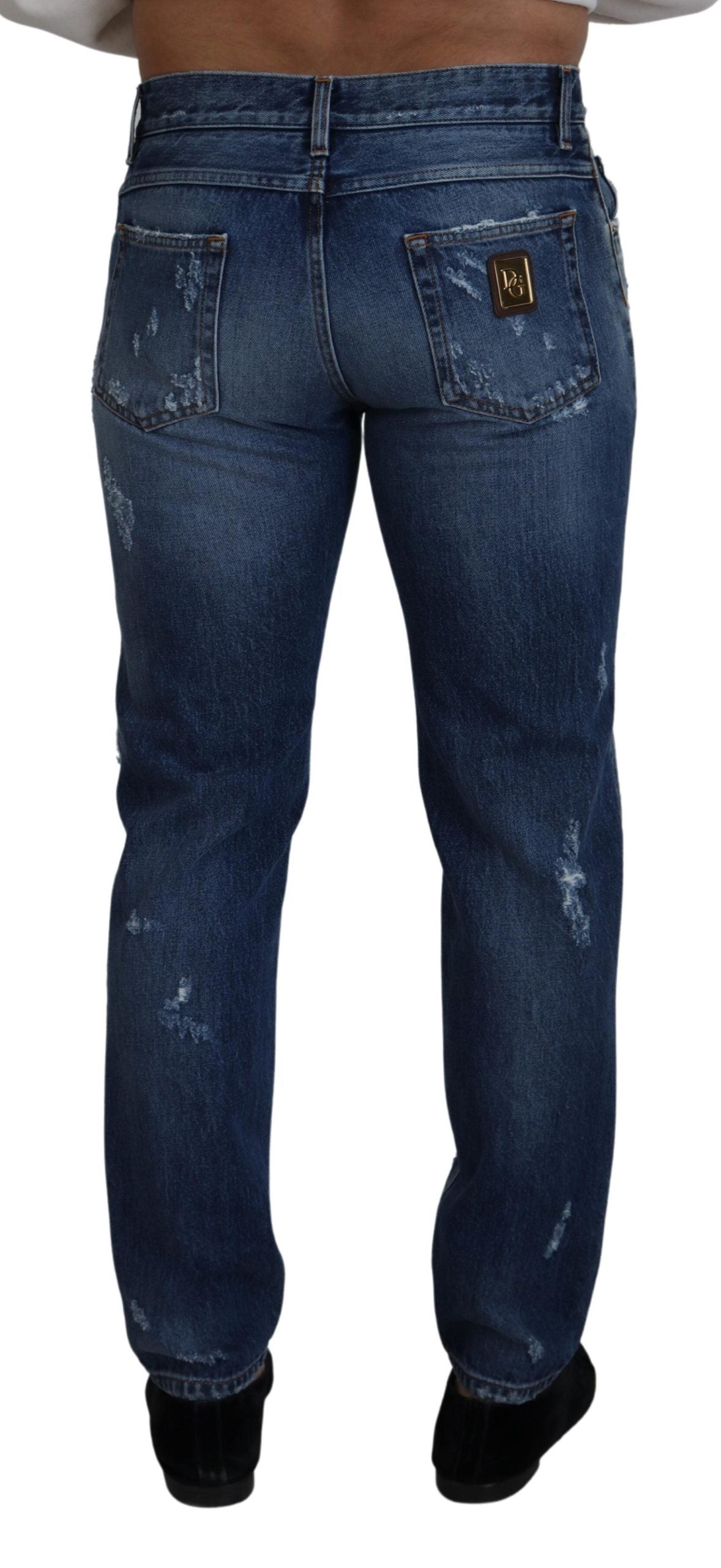 Blue Cotton Tattered Men Denim Jeans - ventzia