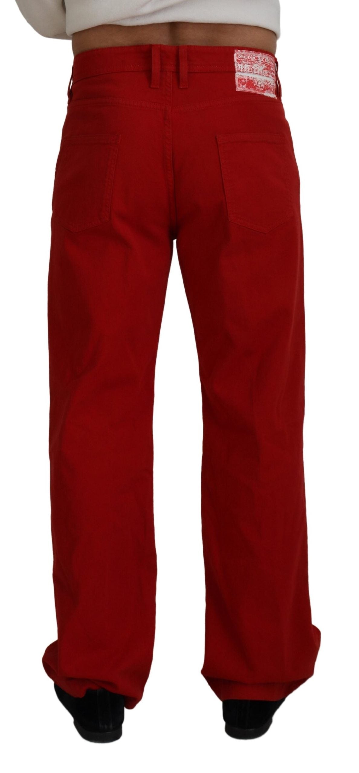 Red Cotton Straight Fit Men Denim Jeans - ventzia