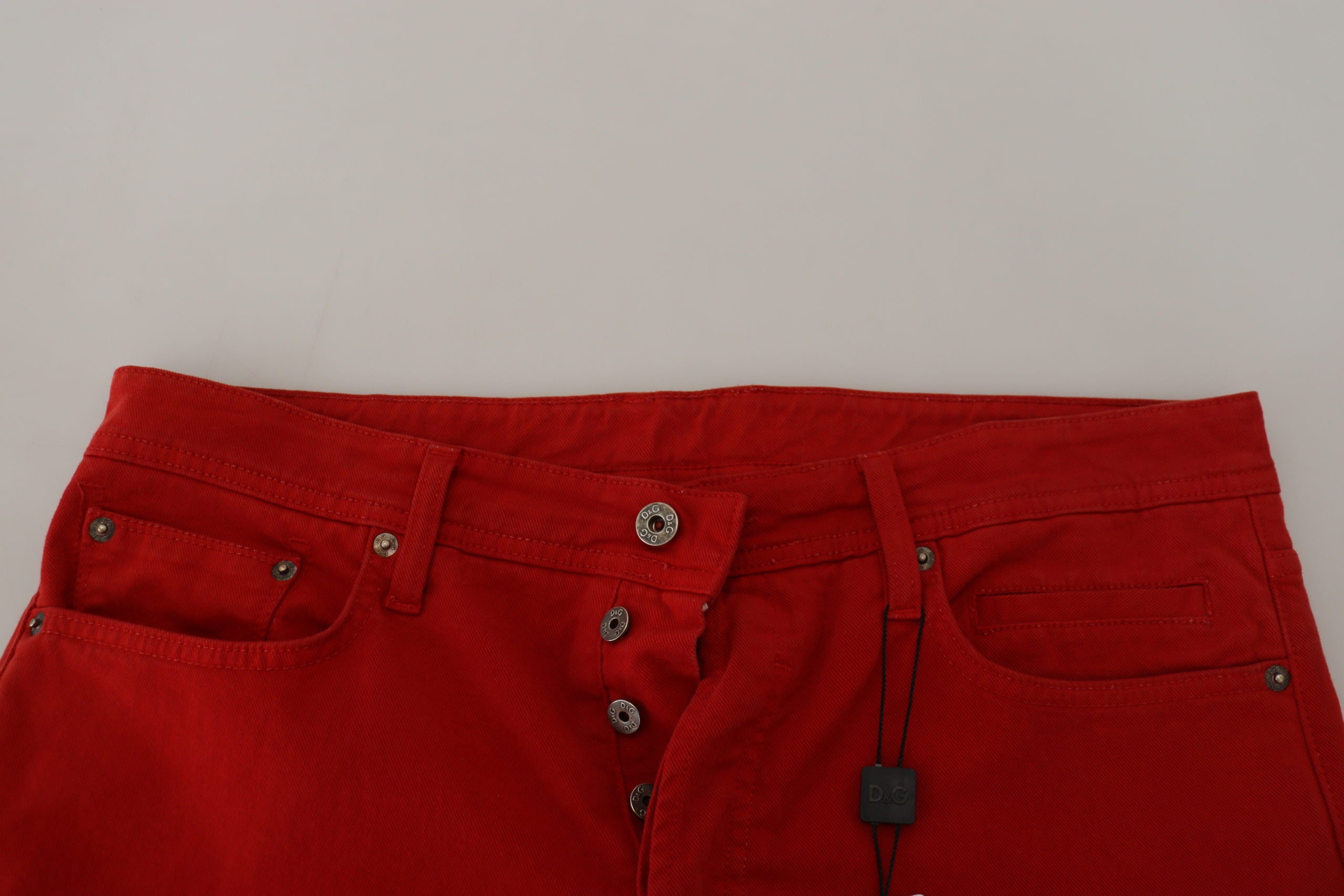 Red Cotton Straight Fit Men Denim Jeans - ventzia
