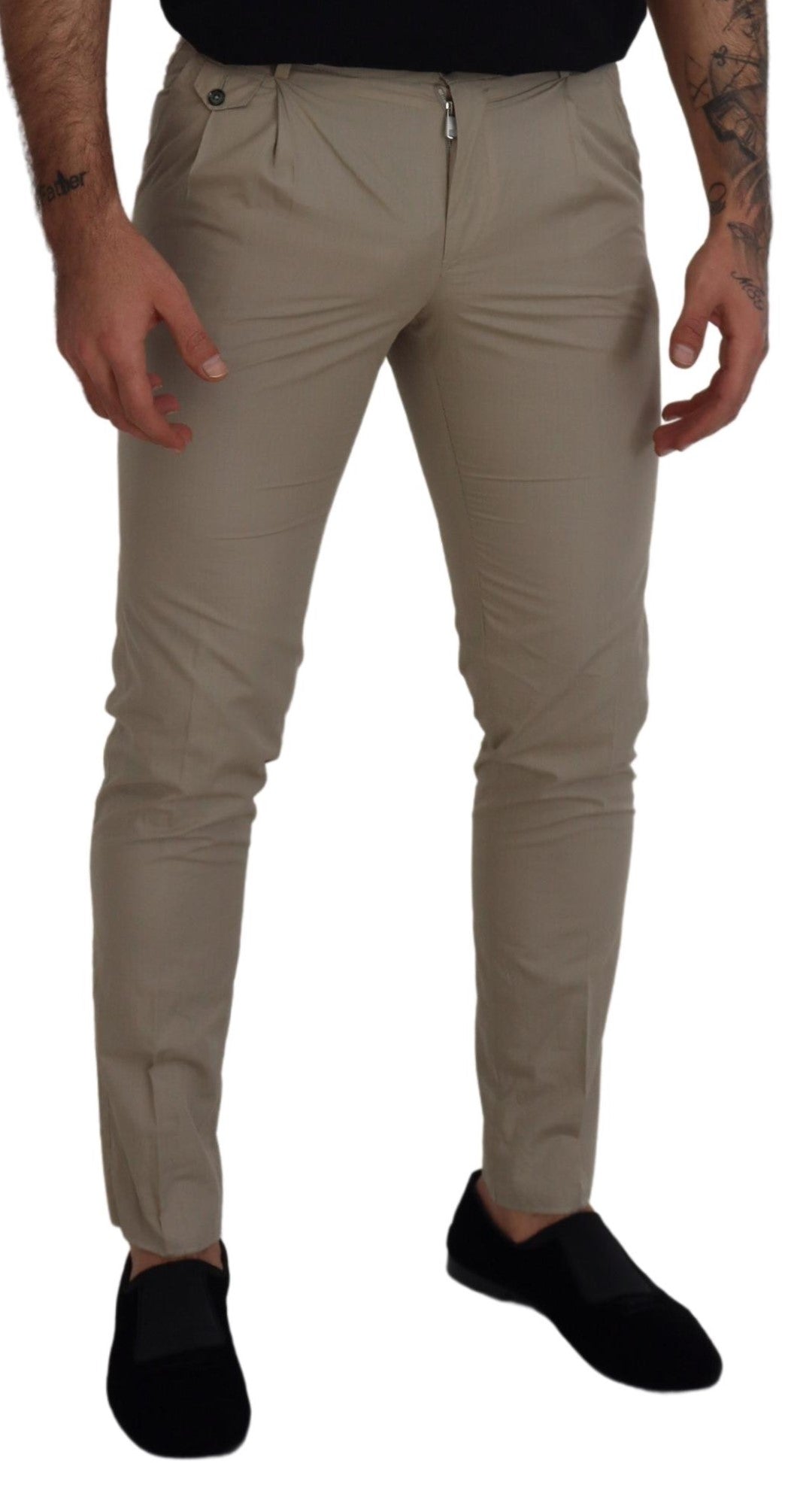 Beige Cotton Slim Fit Men Pants - ventzia