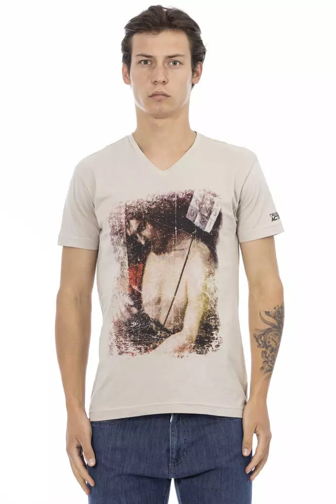 Beige Cotton Men T-Shirt - ventzia