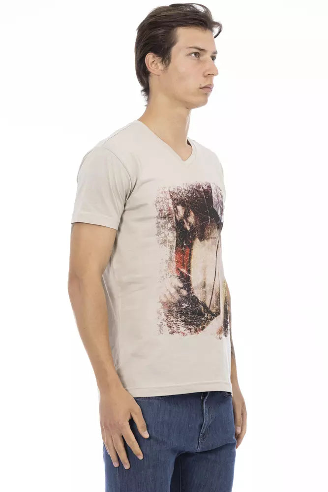 Beige Cotton Men T-Shirt - ventzia