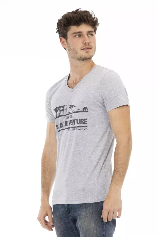 Gray Cotton Men T-Shirt - ventzia