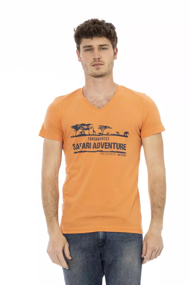 Orange Cotton Men V-Neck T-Shirt - ventzia