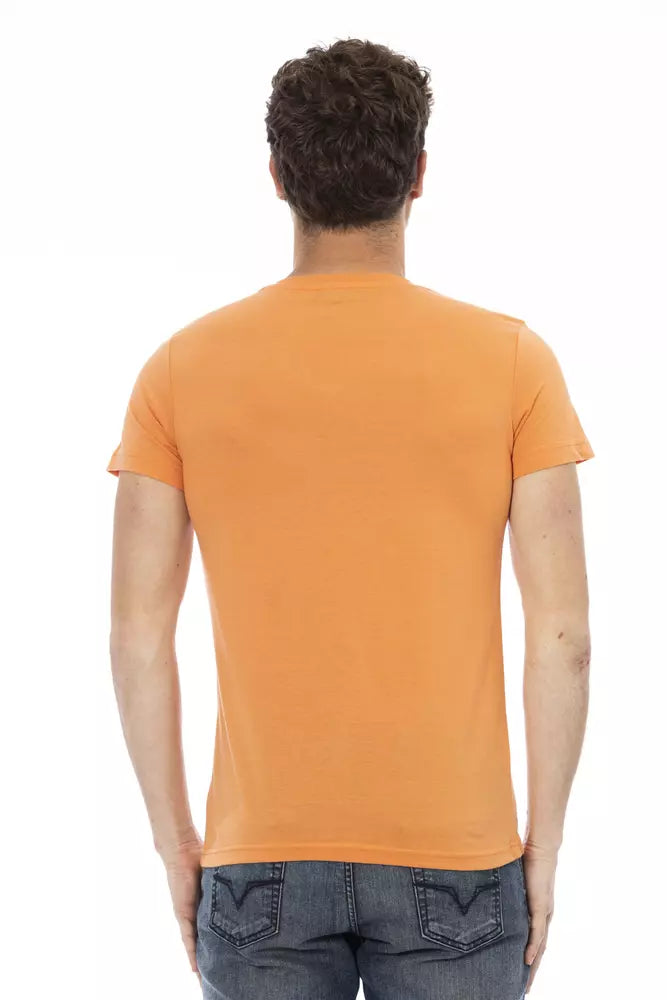 Orange Cotton Men V-Neck T-Shirt - ventzia