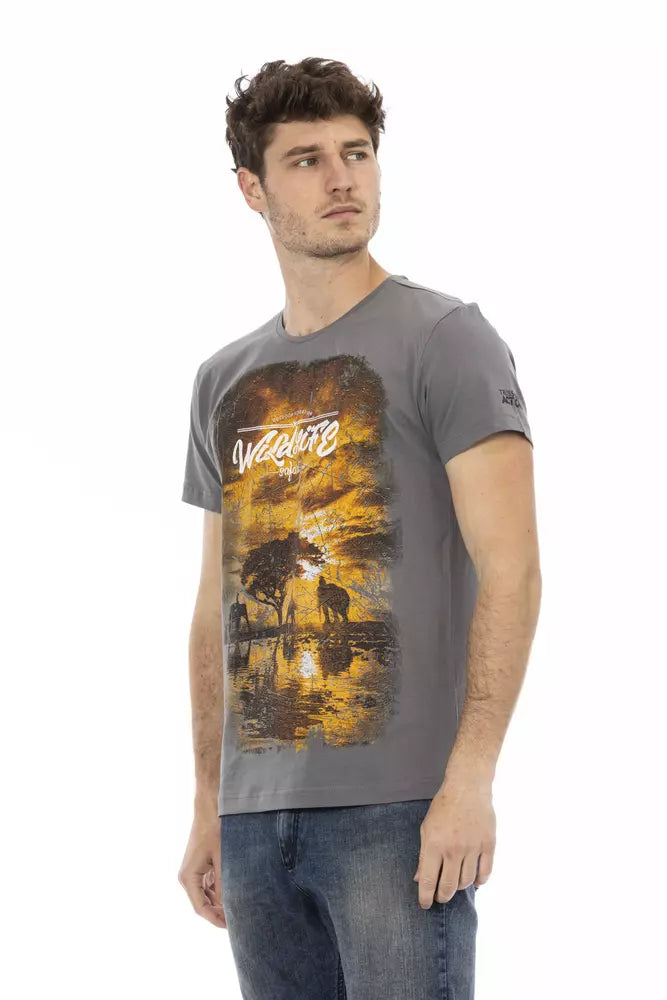 Gray Cotton Men T-Shirt - ventzia