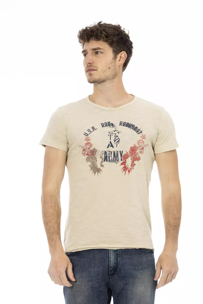 Beige Cotton Men T-Shirt - ventzia