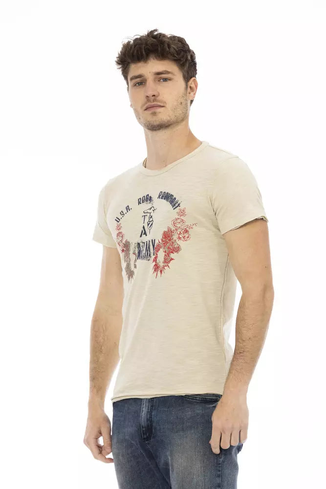 Beige Cotton Men T-Shirt - ventzia