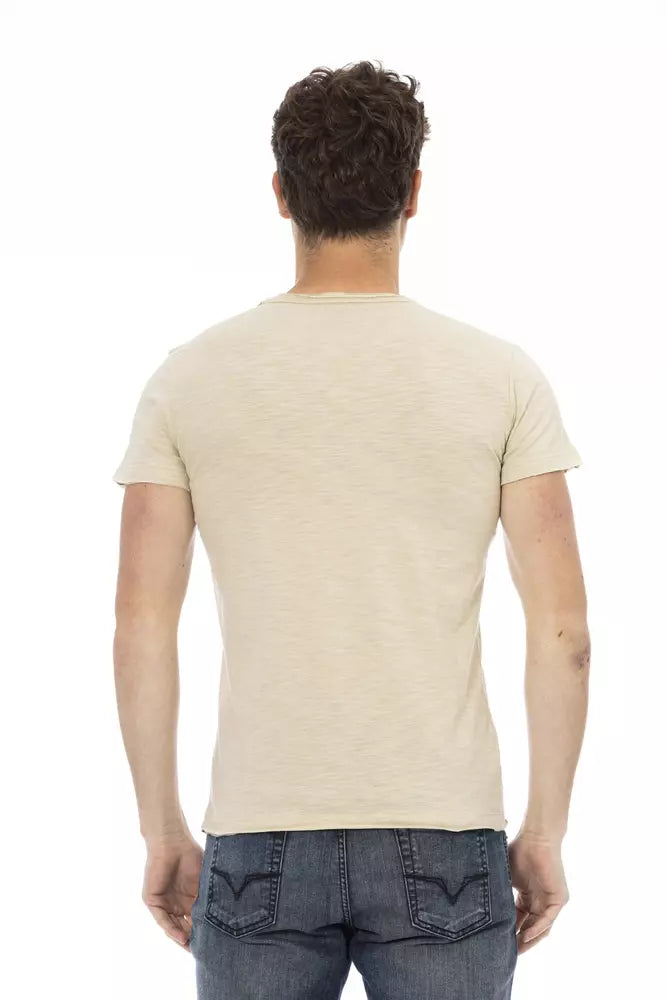 Beige Cotton Men T-Shirt - ventzia